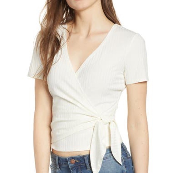 Ribbed Wrap Front Top